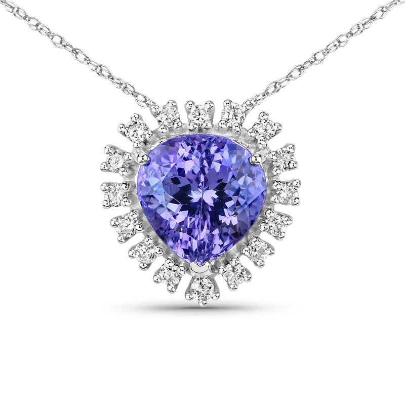 3.25 Carat Genuine Tanzanite and White Diamond 14K White Gold Pendant