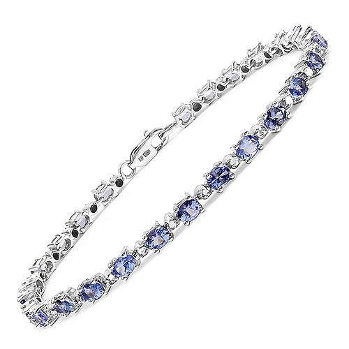 4.63 Carat Genuine Tanzanite and White Diamond .925 Sterling Silver Bracelet