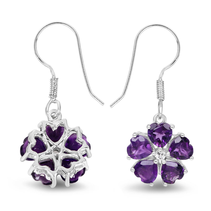 4.58 Carat Genuine Amethyst and White Topaz .925 Sterling Silver Earrings