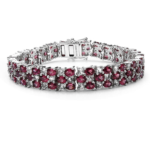 23.40 Carat Genuine Rhodolite & White Topaz .925 Sterling Silver Bracelet