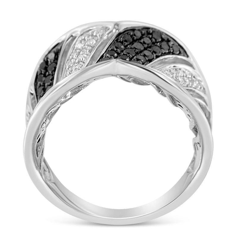 14k White Gold 1 1/4ct TDW Treated Black Round Diamond Cocktail Ring Band(H-I SI1-SI2)