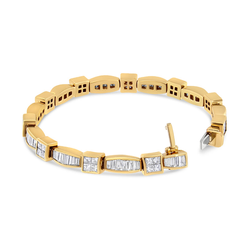 14K Yellow Gold Princess and Baguette Diamond High Fashion Bracelet(8.13 cttw,G-H Color,VS1-VS2 Clarity)