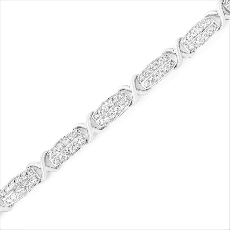 .925 Sterling Silver 2.0 cttw Diamond 2 Row X-Link Bracelet (I-J Color, I3 Clarity) -7"