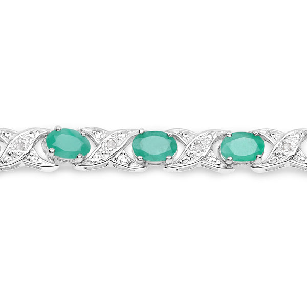 7.17 Carat Genuine Emerald and White Diamond .925 Sterling Silver Bracelet