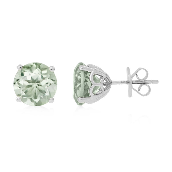 925 Sterling Silver Women Round Stud Earring Green Amethyst