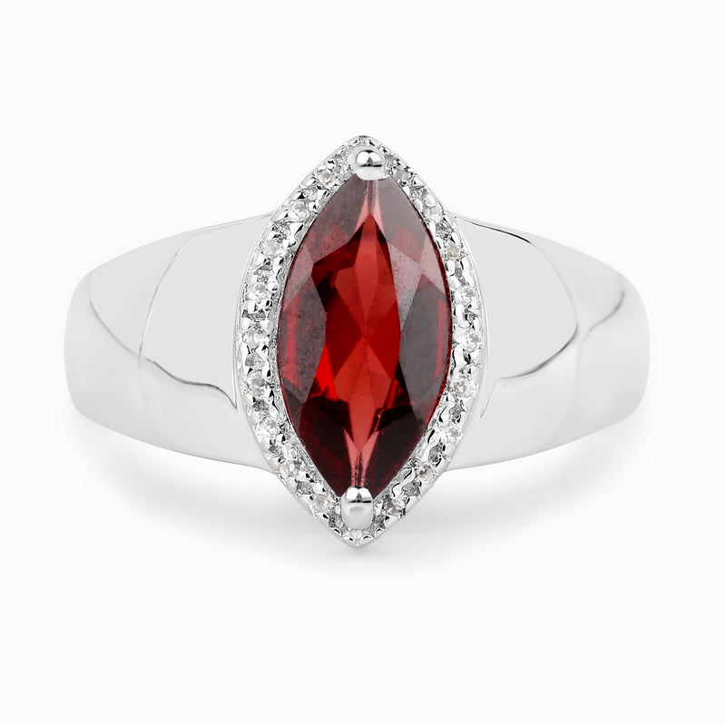 2.06 Carat Genuine  Garnet and White Topaz .925 Sterling Silver Ring