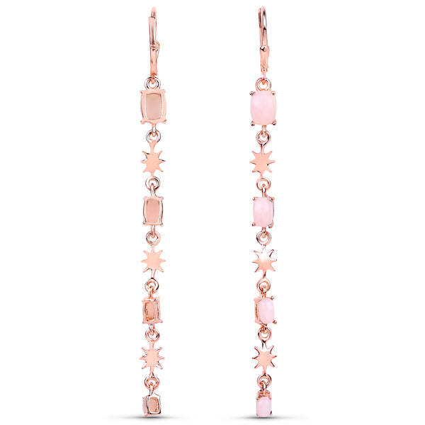 18K Rose Gold Plated 4.14 Carat Genuine Pink Opal .925 Sterling Silver Earrings