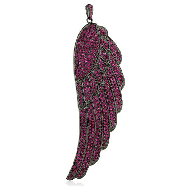 7.7ct Ruby Feather & Wing Pendant 925 Sterling Silver Jewelry