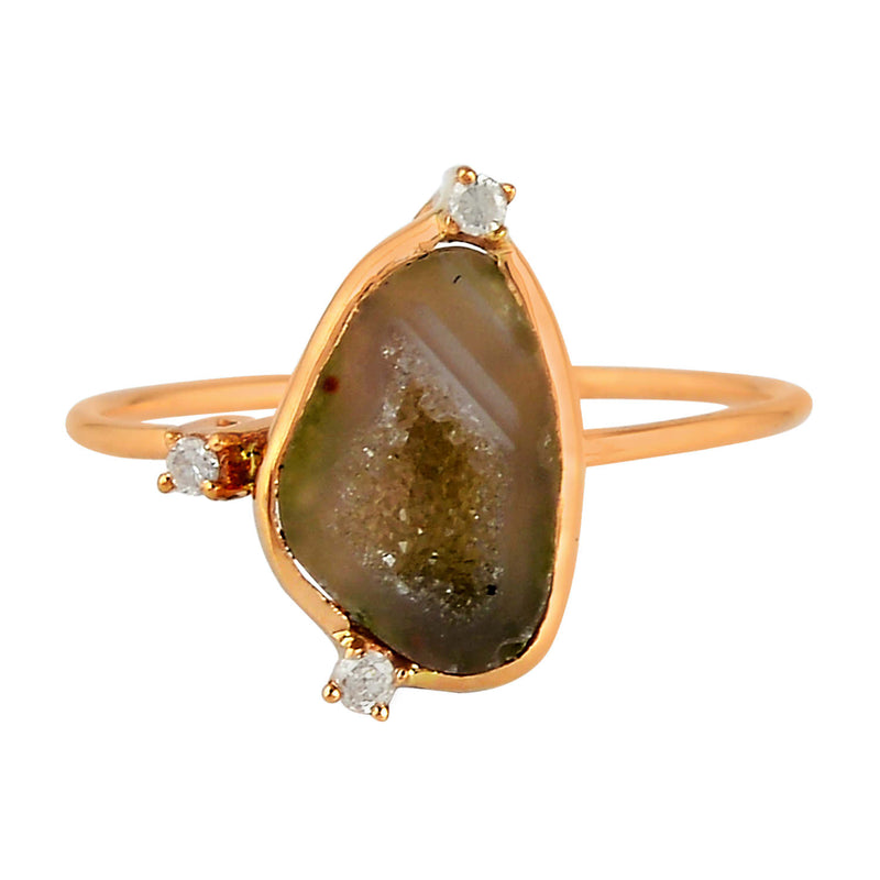 Cocktail Thin Ring 0.05Ct Diamond 18K Solid Gold Gemstone Uneven Jewelry
