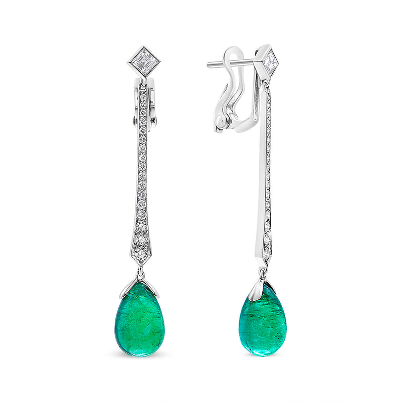 GRS Certified 18K White Gold Natural Green Zambian Emerald and 5/8 Cttw Diamond Drop and Dangle Earrings (F-G Color VS2-SI1 Clarity)