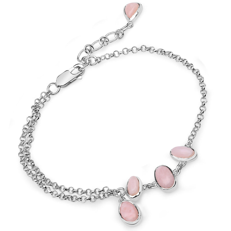 4.67 Carat Genuine Pink Opal .925 Sterling Silver Bracelet