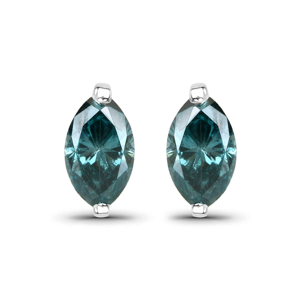 0.61 Carat Genuine Blue Diamond 14K White Gold Earrings