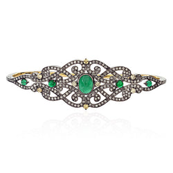 Natural Diamond Emerald Latest Fashion Palm Bracelet 18k Gold 925 Silver Jewelry