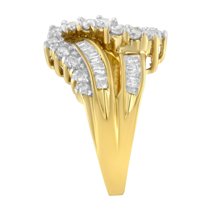10K Yellow Gold Round and Baguette Cut Diamond Bypass Ring (1 Cttw, J-K Color, I2-I3 Clarity) - Size 7