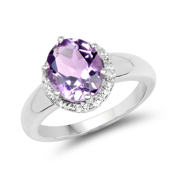 2.37 Carat Genuine Amethyst & White Topaz .925 Sterling Silver Ring
