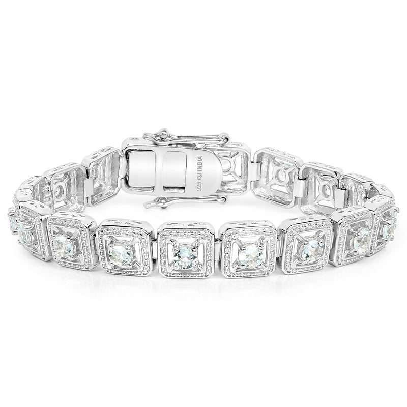 4.50 Carat Genuine Aquamarine .925 Sterling Silver Bracelet