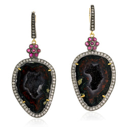 64.9ct Ruby Gemstone Diamond 18kt Gold Hook Earrings 925 Sterling Silver Jewelry