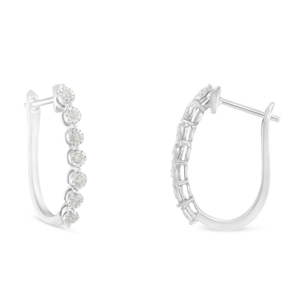 .925 Sterling Silver 1/2 cttw Miracle-Set Diamond 7 Stone Hoop Earrings (I-J Color, I3 Clarity)