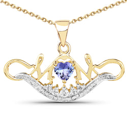 14K Yellow Gold Plated 0.62 Carat Genuine Tanzanite and White Topaz .925 Sterling Silver Pendant