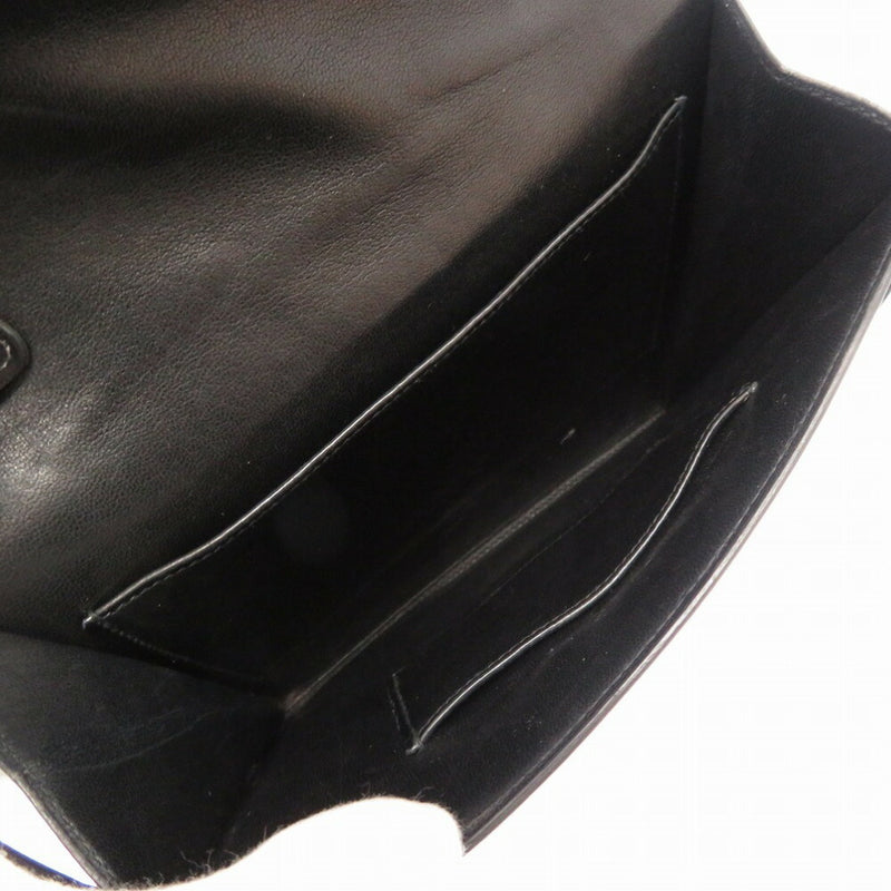 Hermes Cadena metal fittings box calf shoulder bag clutch black 0059HERMES