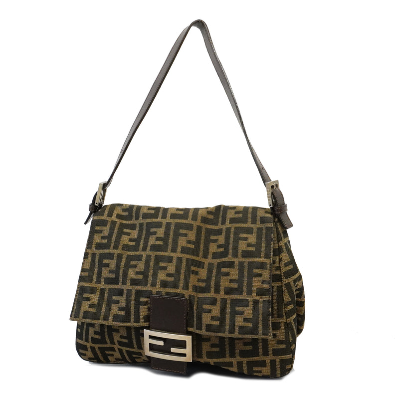 Auth Fendi Zucca Mamma Bucket Womens Canvas Handbag Brown