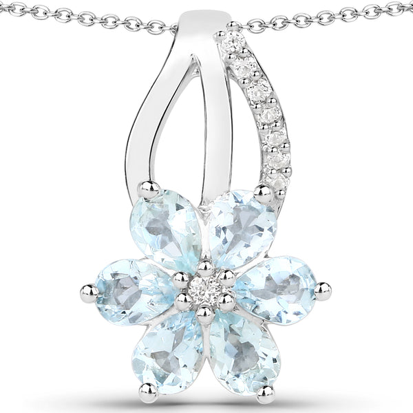 0.78 Carat Genuine Aquamarine and White Topaz .925 Sterling Silver Pendant