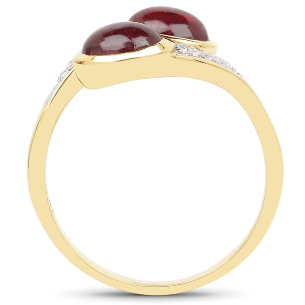 14K Yellow Gold Plated 2.38 Carat Glass Filled Ruby and White Topaz .925 Sterling Silver Ring