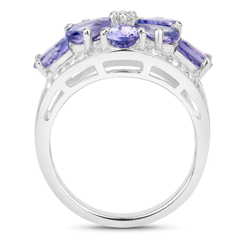 3.24 Carat Genuine Tanzanite and White Topaz .925 Sterling Silver Ring