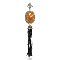 Carved Gemstone Diamond 18K Gold 925 Sterling Silver Tassel Pendant Jewelry