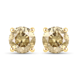 0.77 Carat Genuine Champagne Diamond 14K Yellow Gold Earrings (I1-I2)