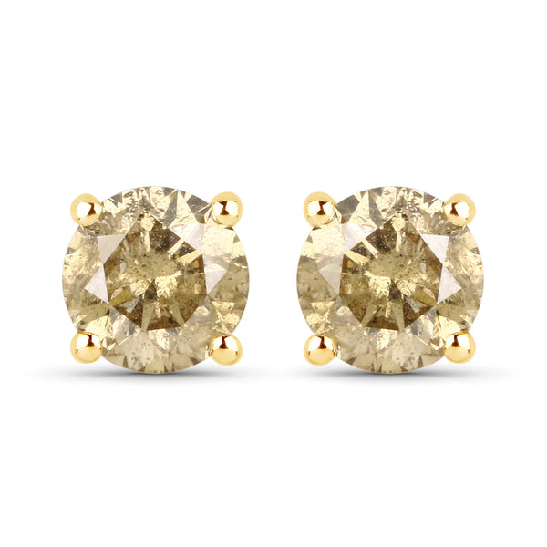 0.77 Carat Genuine Champagne Diamond 14K Yellow Gold Earrings (I1-I2)