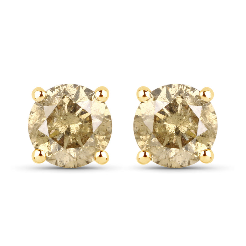 0.77 Carat Genuine Champagne Diamond 14K Yellow Gold Earrings (I1-I2)