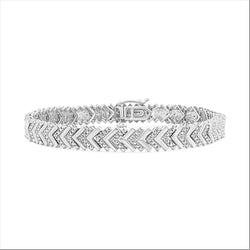 .925 Sterling Silver 1/6 Cttw Round-Cut Diamond Chevron Wave 7.25" Link Bracelet (I-J Color, I3 Clarity)