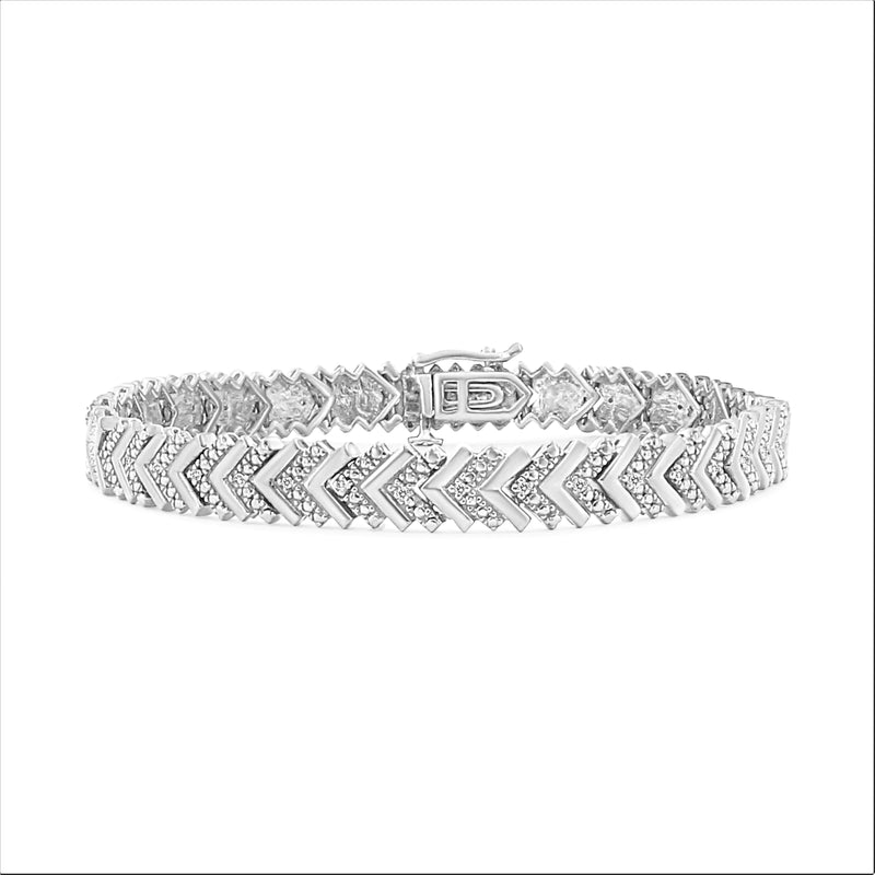 .925 Sterling Silver 1/6 Cttw Round-Cut Diamond Chevron Wave 7.25" Link Bracelet (I-J Color, I3 Clarity)