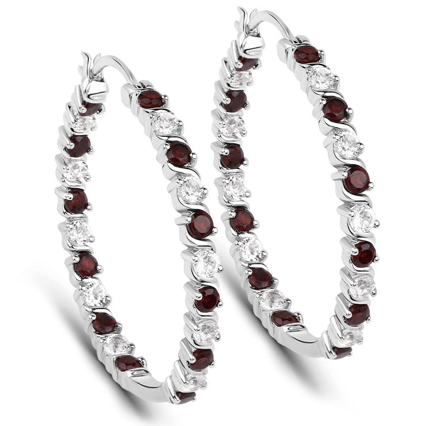 3.52 Carat Genuine Garnet and White Topaz .925 Sterling Silver Earrings