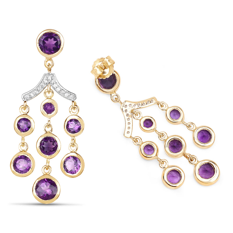 14K Yellow Gold Plated 6.95 Carat Genuine Amethyst and White Topaz .925 Sterling Silver Earrings