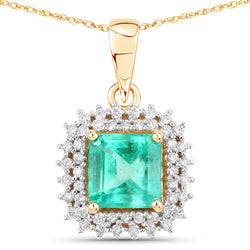 1.40 Carat Genuine Colombian Emerald and White Diamond 14K Yellow Gold Pendant