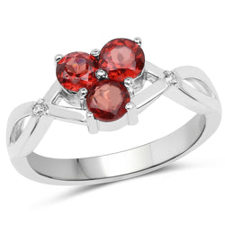 0.97 Carat Genuine Garnet and White Diamond .925 Sterling Silver Ring