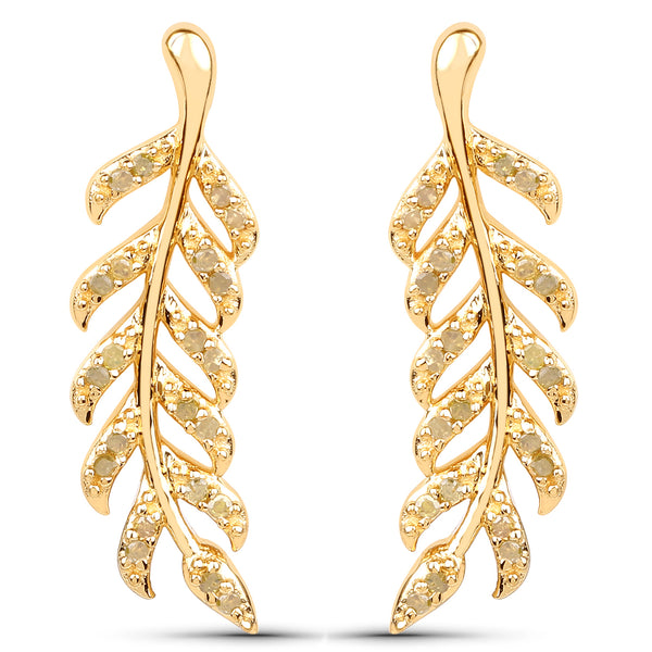 18K Yellow Gold Plated 0.24 Carat Genuine Yellow Diamond .925 Sterling Silver Earrings