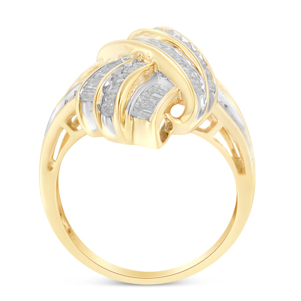 10K Yellow Gold Diamond Bypass Cocktail Ring (1 1/5 Cttw, I-J Color, I2-I3 Clarity) - Size 8