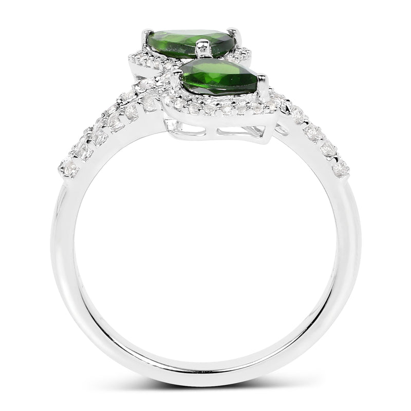 2.24 Carat Genuine Chrome Diopside and White Topaz .925 Sterling Silver Ring