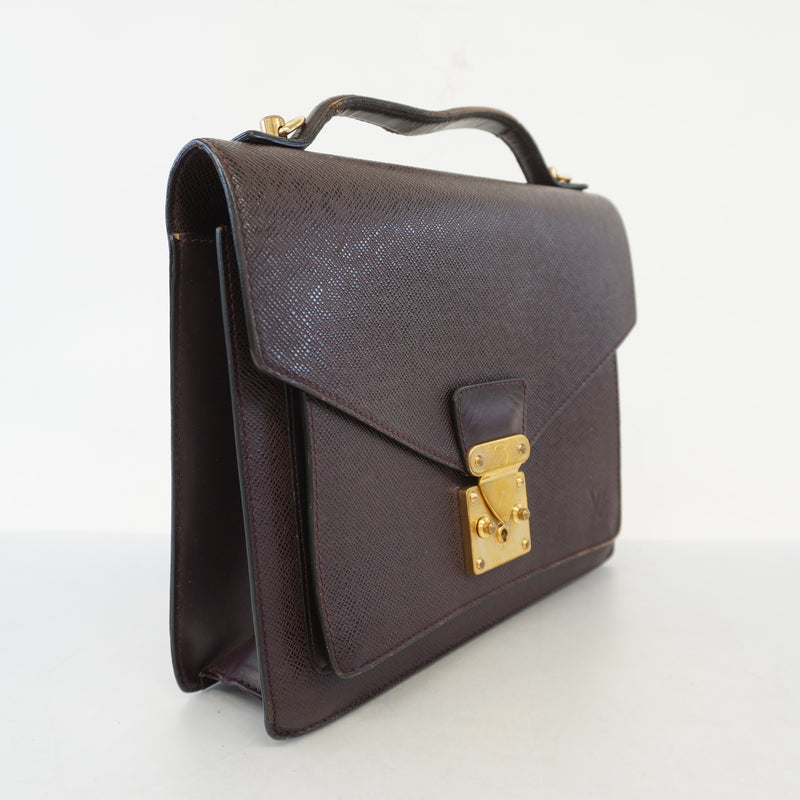 Auth Louis Vuitton Taiga Monceau M32062 Womens Handbag Acajou