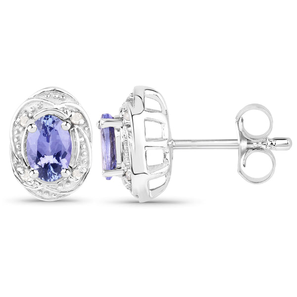 0.92 Carat Genuine Tanzanite and White Diamond .925 Sterling Silver Earrings