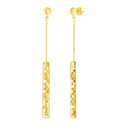 14k Two Tone Gold Textured Bar Dangle Earrings