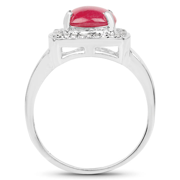 3.31 Carat Glass Filled Ruby and White Topaz .925 Sterling Silver Ring