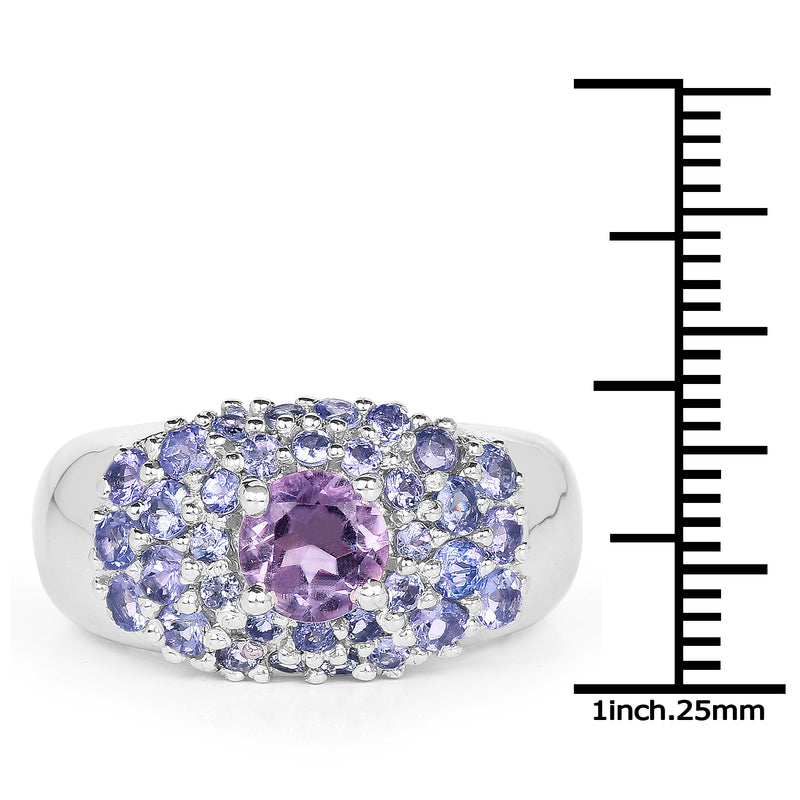 2.43 Carat Genuine Amethyst and Tanzanite .925 Sterling Silver Ring
