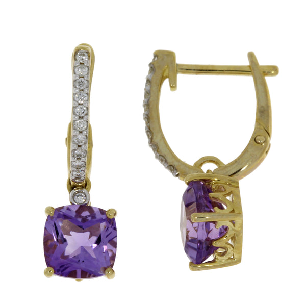 1.94ct Amethyst Diamond Earrings 10KT Yellow Gold