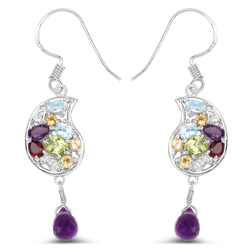 3.82 Carat Genuine Multi Stones .925 Sterling Silver Earrings