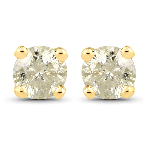 0.92 Carat Genuine LB Diamond 14K Yellow Gold Earrings