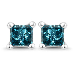 0.58 Carat Genuine Blue Diamond 14K White Gold Earrings (I1-I2)